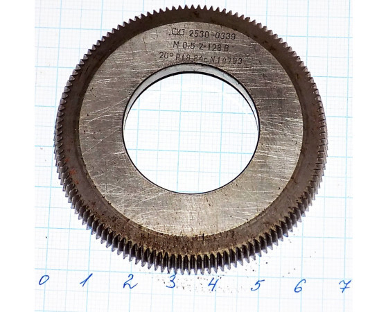 Долбяк дисковый мелкомодульный М 0,5 (20°) z=128 р18 кл. В 65,5х31,75 мм 2530-0339 ГОСТ 10059-80
