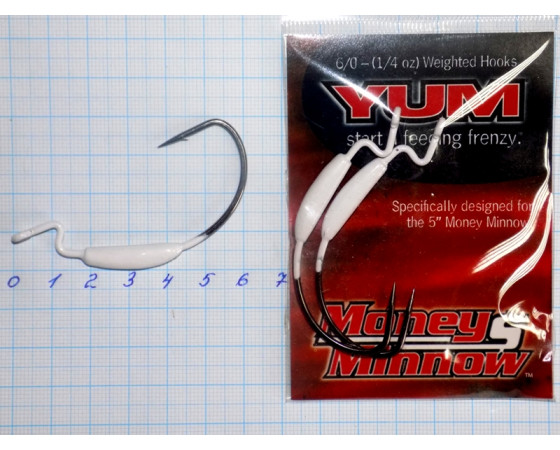 Крючки офсетные YUM Money Minnow Hooks № 6/0 1/4oz (3крючка)