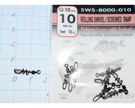 Застежка с вертлюгом Gurza №10 ROLLING SWIVEL, тест 14 кг, (10 шт.)